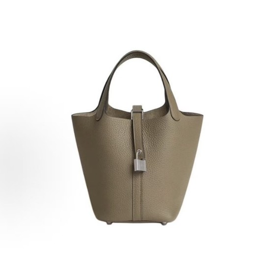 HERMES Picotin Lock 18 Silver buckle vegetable basket bucket Bag Handbag 18 Women\'s beige